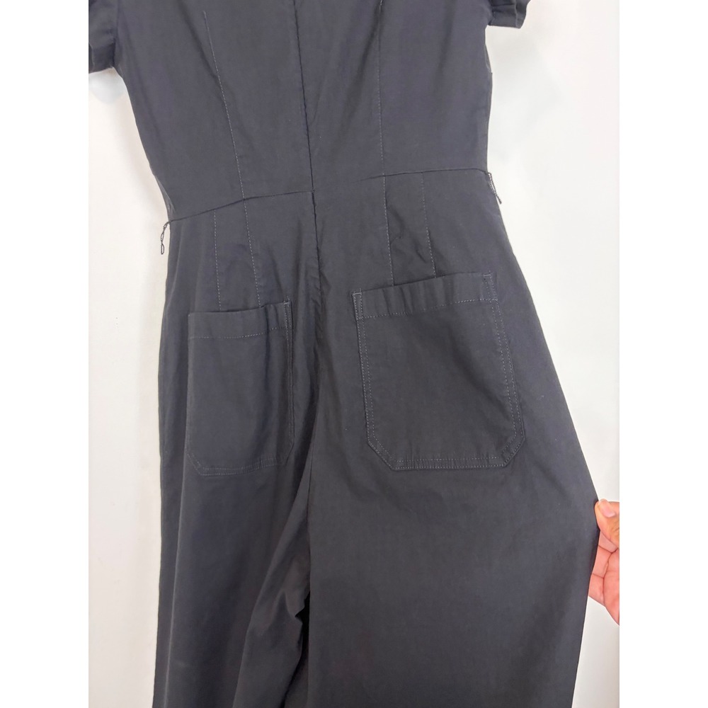 Anthropologie Maeve Wrapped Culotte Jumpsuit Black Sz 6P Linen Blend Utility - Picture 10 of 16